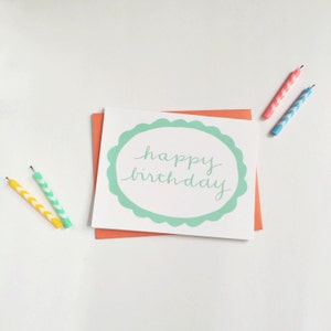 Hand-Lettered Birthday Card: Quirky Blue Illustration, Orange Envelope