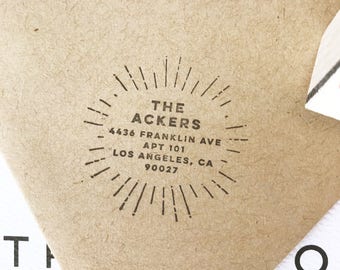 Custom Address Stamp: Retro Rays of Light, Art Deco Rubber Stamp