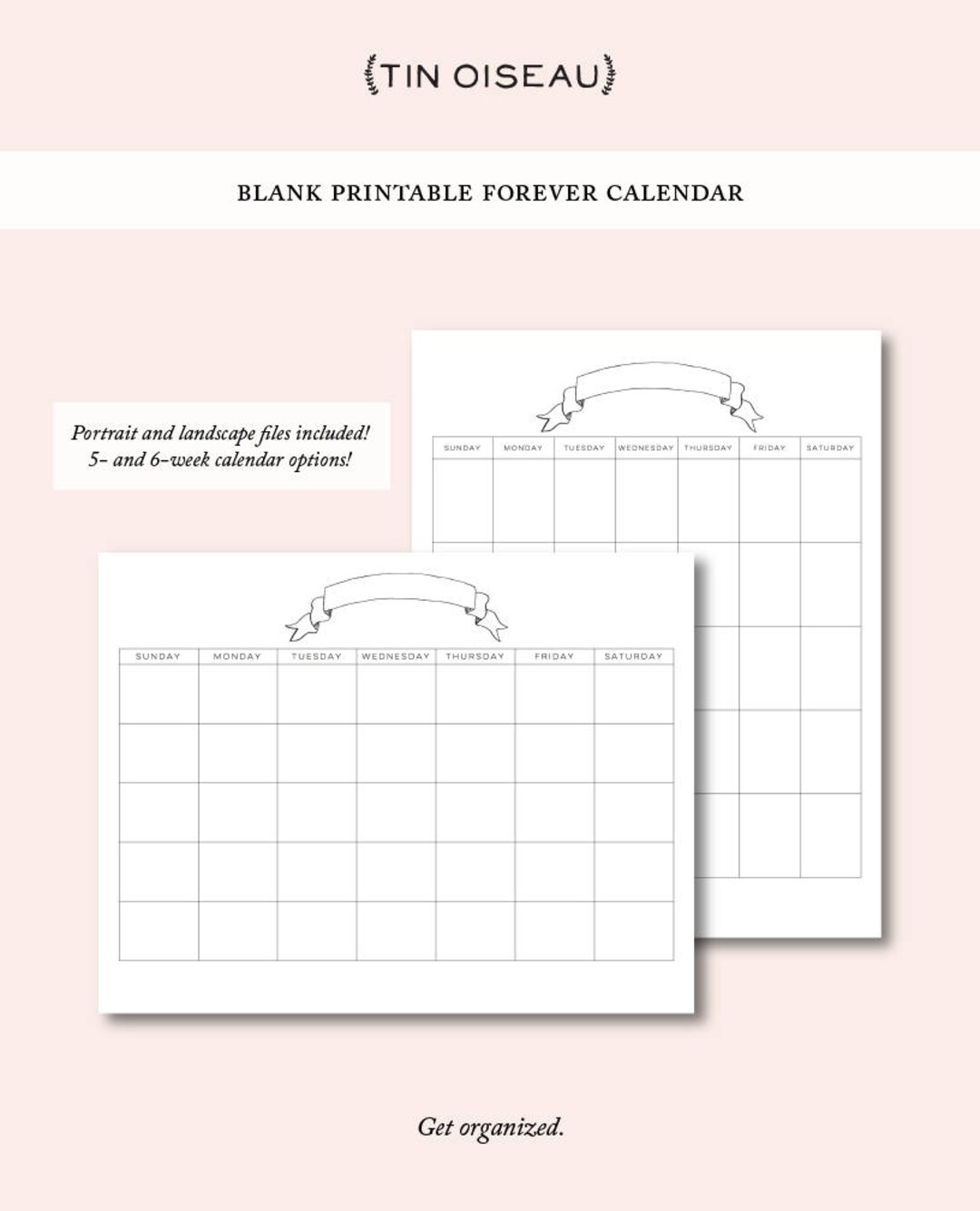 Blank Monthly Calendar Printable: Hand-drawn Banner (digital Download ...