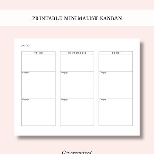 Printable Kanban for Makers Simple Minimalist Organizer image 1