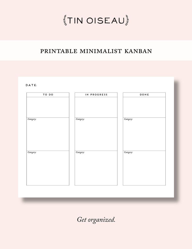 Printable Kanban for Makers Simple Minimalist Organizer image 1