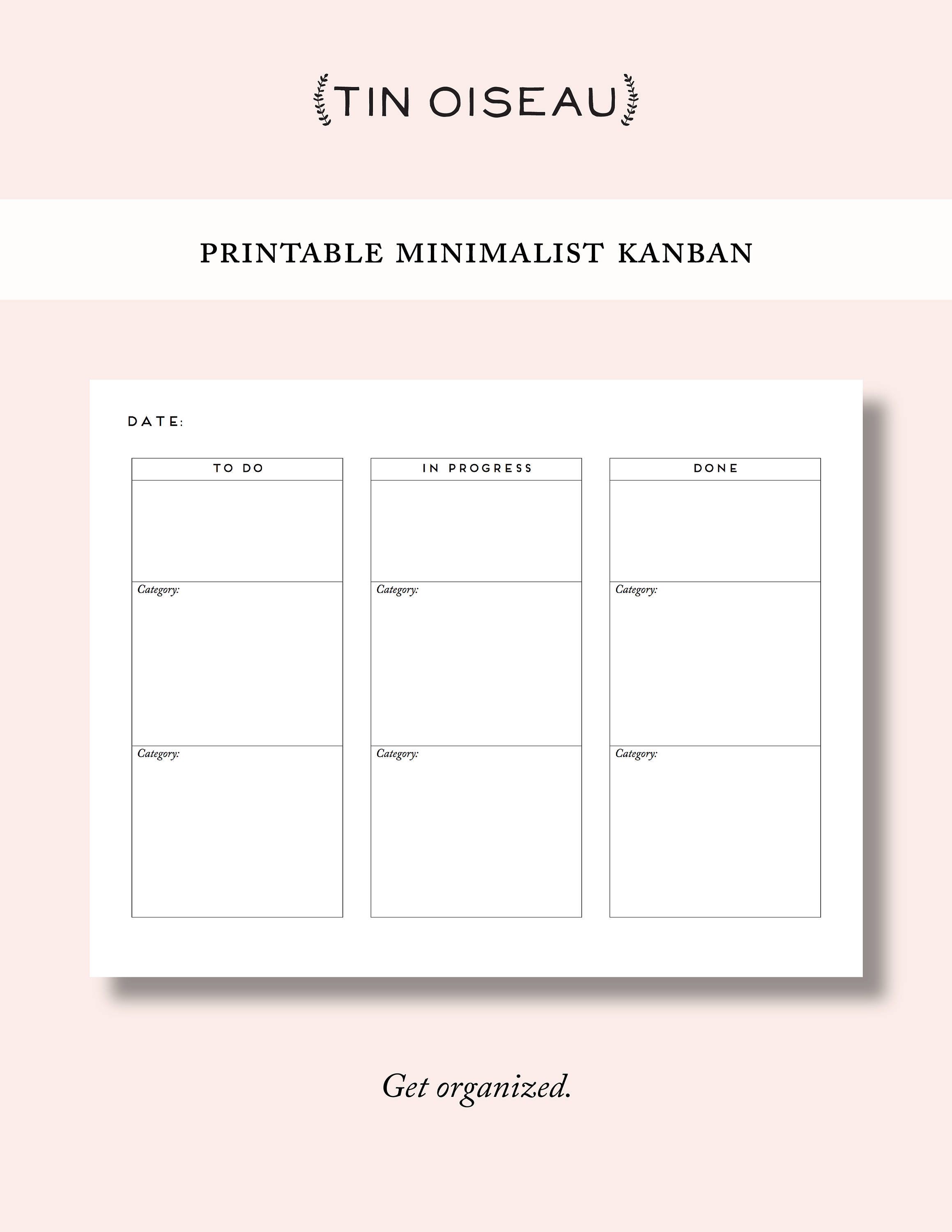 Printable Kanban for Makers Simple Minimalist Organizer Planner Time ...