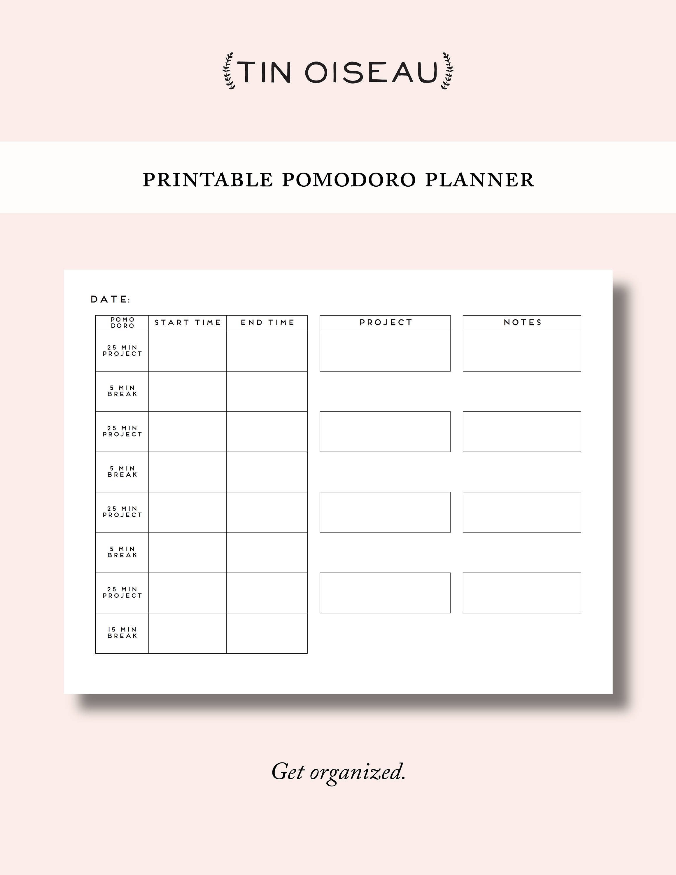 Printable Pomodoro Planner Simple Minimalist Organizer for - Etsy Hong Kong