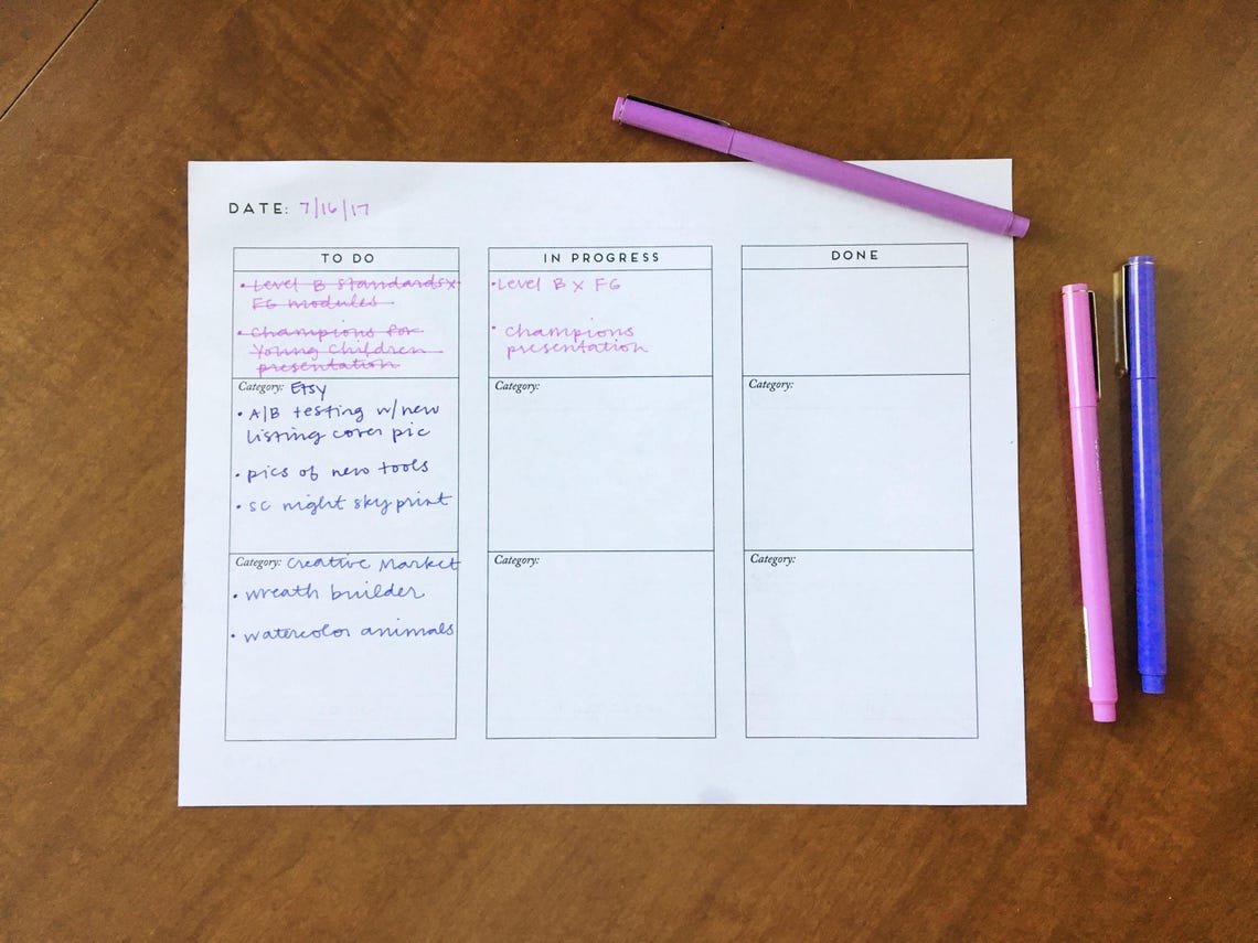 Printable Kanban for Makers Simple Minimalist Organizer Planner Time ...