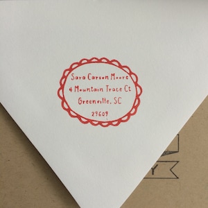 Custom Return Address Stamp: Hand-Drawn Circle Frame, Personalized Rubber Stamp