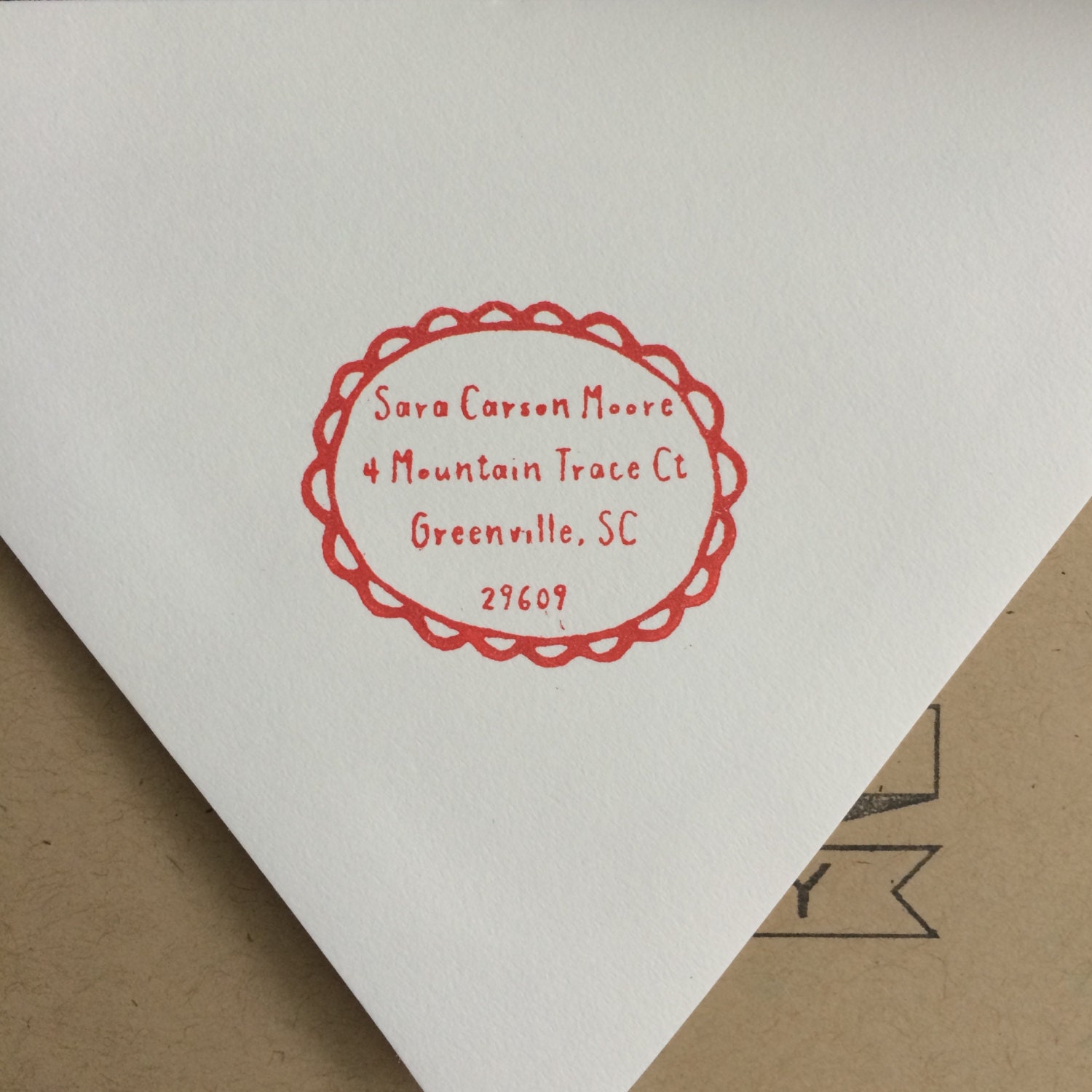 Custom Return Address Stamp: Hand-Drawn Circle Frame, Personalized Rubber Stamp