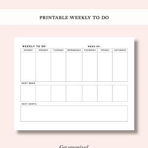 Printable Weekly To Do List | Simple Minimalist Organizer Planner | Weekly Plan Calendar Template Blank