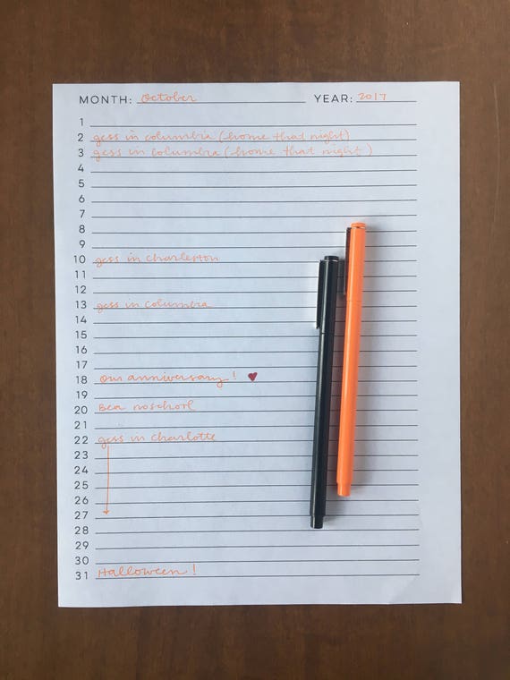 printable blank month at a glance monthly calendar template etsy