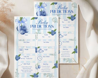 Baby Shower Predictions Card | Personalised | Blueberry Theme | Gender Neutral Keepsake | A5 Printed