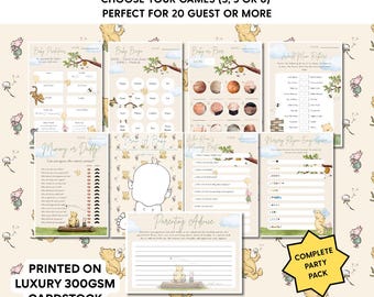 Baby Shower Games Bundle | Classic Winnie the Pooh | Gender Neutral Party Activities Pack | Baby Sprinkle