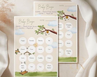 Baby Shower Bingo Game | Classic Winnie the Pooh | Gender Neutral Party Activity | A5 Printed Card