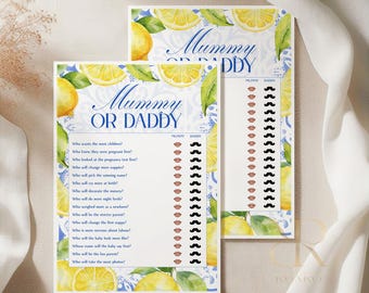 Mummy or Daddy Baby Shower Game | Lemon Amalfi Coast Theme | Gender Neutral Activity | A5