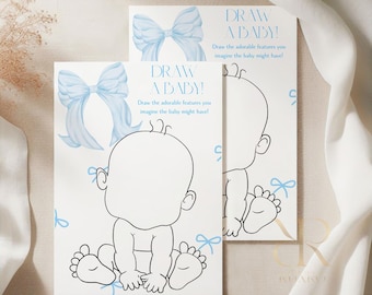 Baby Shower Game Card | Blue Bow Baby Boy Activity (A5 Printed)