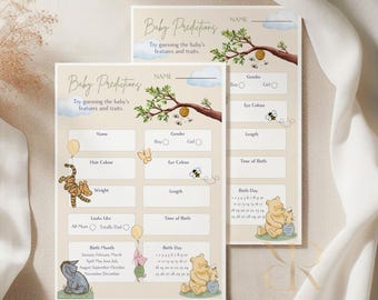 Baby Shower Predictions Card | Personalised | Classic Winnie the Pooh | Gender Neutral Woodland Keepsake