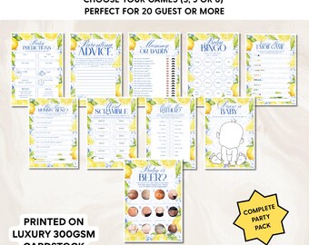 Baby Shower Games Bundle | Lemon Baby Shower| Amalfi Coast | Summer Baby Shower | Gender Neutral Party Activities Pack |