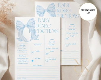 Baby Shower Predictions Card | Blue Bow Theme | Baby Boy Keepsake Activity | A5 Printed