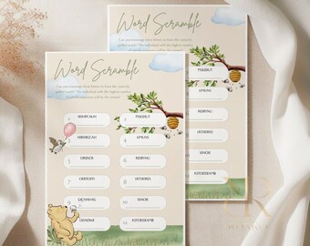Classic Winnie The Pooh Word Scramble Game | Baby Shower Activity Card (A5 Printed)