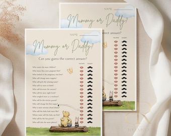 Mummy or Daddy Baby Shower Game | Classic Winnie the Pooh | Gender Neutral Party Activity | A5 Printed