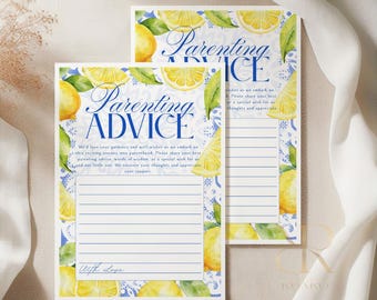 Parenting Advice Cards | Lemon Amalfi Coast Baby Shower | Gender Neutral Keepsake | A5 Printed