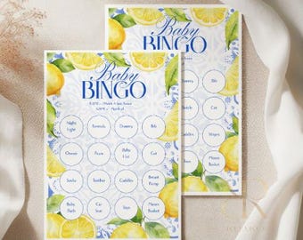 Baby Bingo Baby Shower Game | Personalised | Lemon Amalfi Coast | Gender Neutral Keepsake | A5