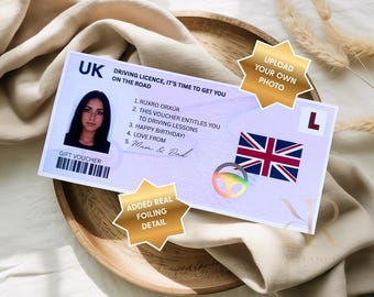 Personalised Driving Lesson Voucher | Driving Licence Style Gift | 17th 18th Birthday Gift | Learner Driver Gift | Funny Driving Lessons UK