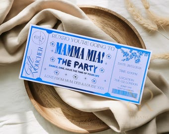 Personalised Mamma Mia Ticket Gift | Foil Surprise Reveal Voucher