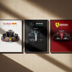 Formel 1 Auto Poster 3er Set | Ferrari, Red Bull and Mercedes Racing Wandkunst für Fans & Dekor