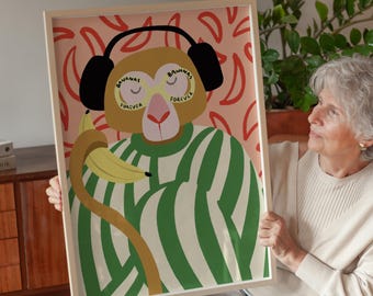 Funky Monkey "Bananas Forever" Art Print: Eclectic Kids Room Decor (Digital Download)