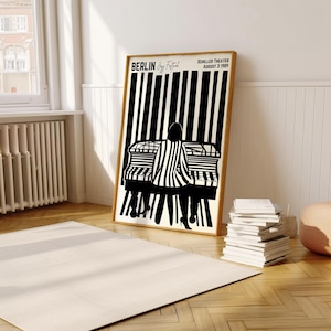 Festival de Jazz de Berlín – Impresión artística minimalista en blanco y negro de 1989, póster para amantes de la música, arte mural, póster tipográfico, descarga digital