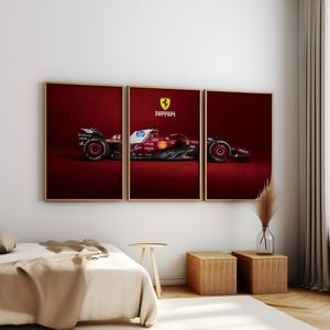 Set di 3 poster di Formula 1 Ferrari – Moderna arte murale di auto da corsa rossa, regalo di arredamento per la casa per gli appassionati di auto, stampa artistica