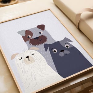 Cute Dog Trio – Minimalist Animal Art Print, Animal Lovers Poster, Aesthetic Modern Dogs Wall Art, Perfect Nursery Decor, Digital Download