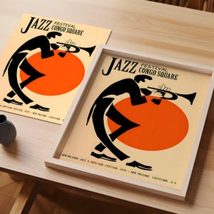 Póster del Festival de Jazz de Nueva Orleans, Congo Square, 1970: Impresión artística de jazz vibrante para amantes de la música, arte mural moderno, descarga digital tipográfica