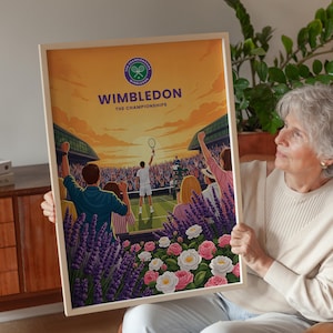 Wimbledon Tennis Sport Poster – Grand Slam Tennis Wall Art - Digital Art Print - Victory Celebration Illustration | Instant Download