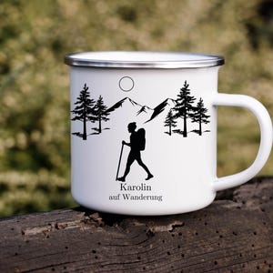 Personalized Enamel Ceramic Mug Hiking Outdoor Camping Gift Handmade Name Mountains Nature Adventure Trekking Wanderlust Summer