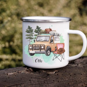 Personalized Ceramic Enamel Mug for Caravan Outdoor Adventure Camping Gift Engraved Mug with Name Nature Hiking