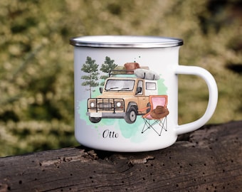 Taza de cerámica esmaltada personalizada para caravana, aventura al aire libre, camping, regalo, taza grabada con nombre, senderismo natural