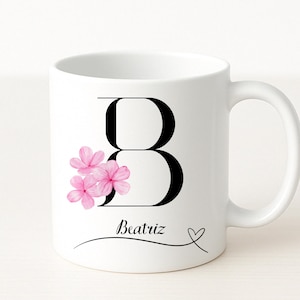 Ceramic enamel mug personalized, initials and flowers, gift with name, coffee mug individual, enamel mug, camping mug, mug