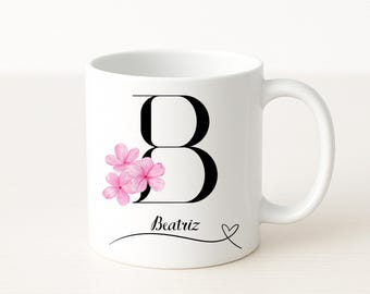 Ceramic enamel mug personalized, initials and flowers, gift with name, coffee mug individual, enamel mug, camping mug, mug