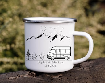 Personalisierte Tasse Camping Personalisierter Campingbecher Emaillebecher für Camper mit Namen Camping Van Geschenk für Wohnwagen Tasse