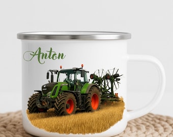 Taza personalizada, tractor, cosechadora, regalo para escolar, granja, cerámica esmaltada, cosecha, agricultura, niño, vajilla infantil, taza infantil