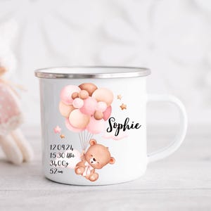 Personalized Enamel Ceramic Mug for Birth Baby Gift Newborn Pregnancy Birthday Gift Parents Handmade Baby Bear