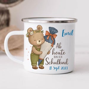 School enrollment mug schoolchild mug with name enamel mug ceramic mug gift school enrollment 2025 personalized bear school cone kindergarten