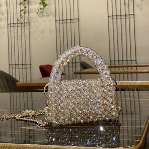 Champagne Beaded Clutch | Wedding Bridal Gift | Luxury Evening Bag | Handmade Sparkly Purse | Champagne Crystal Bead Clutch