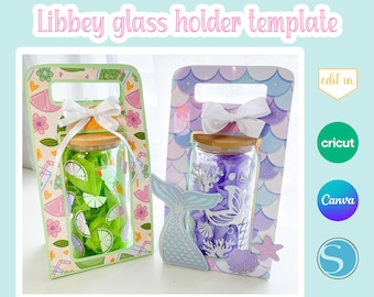 Szablon Libbey Glass Personalizowane puszki piwa Szklane pudełko na prezent SVG Szklany uchwyt na puszkę Szablon do wydrukowania Torba prezentowa na szklany kubek Wytnij plik
