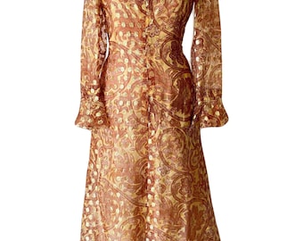 Late 1960s Ocar De La Renta Boutique Gold Metallic Lurex Dress