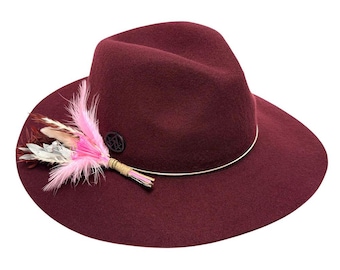 Sombrero fedora ranchero de fieltro de lana de moda con flor