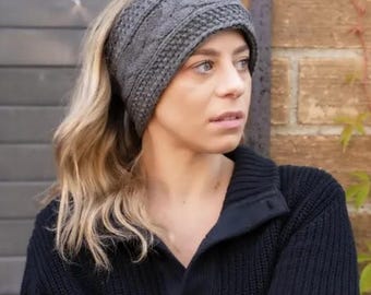 Dames oorwarmer hoofdband winter warme donzige kabelgebreide headwrap met sherpavoering