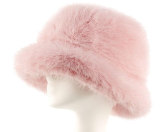 Woman Faux Fur Winter Bucket Hat with Lining