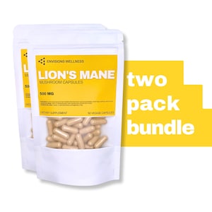 Lion&#39;s Mane Mushroom Capsules 500mg Organic Vegetarian Non-GMO All-Natural 2-pack
