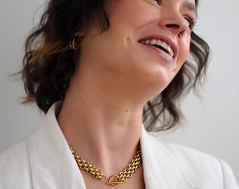 The Archie 18k Gold Plated Stainless T-Bar Fastening Chunky Chain Necklace.